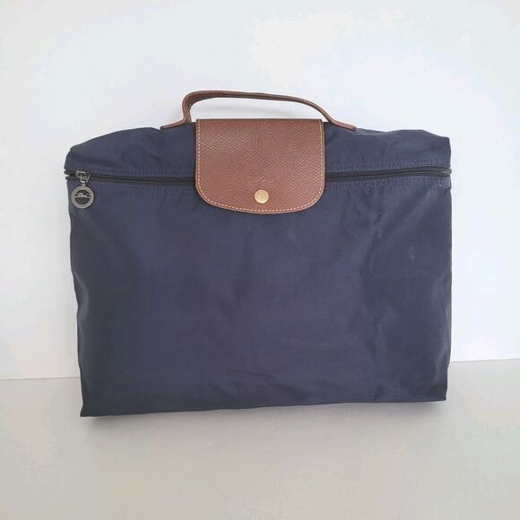 Longchamp Le Pliage Buissness Document Nylon Top Handle Tote Zip Large Blue - Picture 1 of 10